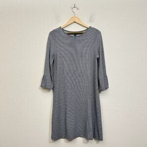 J. JILL WEAREVER Dress Black White Houndstooth Knit 3/4 Sleeve A-Line